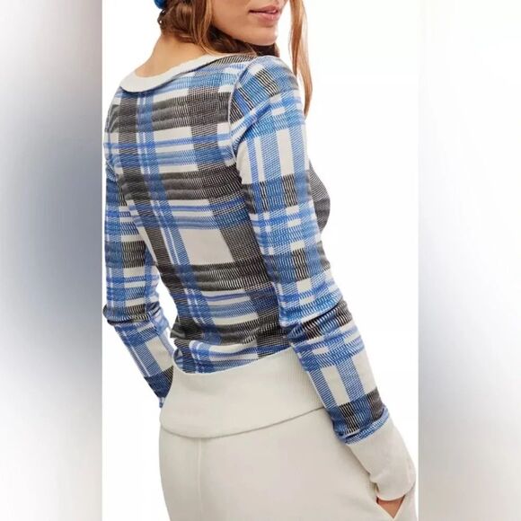 NWT Free People Movement Tees Top Long Sleeve Blue White Size M - Picture 3 of 12